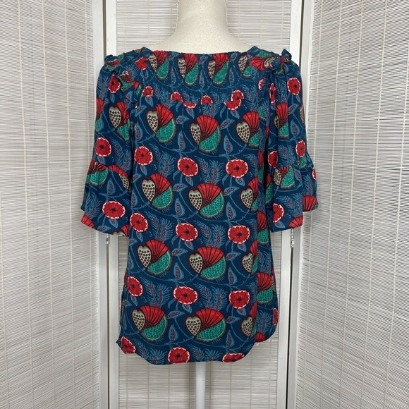 Maeve Anthropologie Lettia Smocked Floral Blouse Multicolored Size XS - Picture 4 of 8
